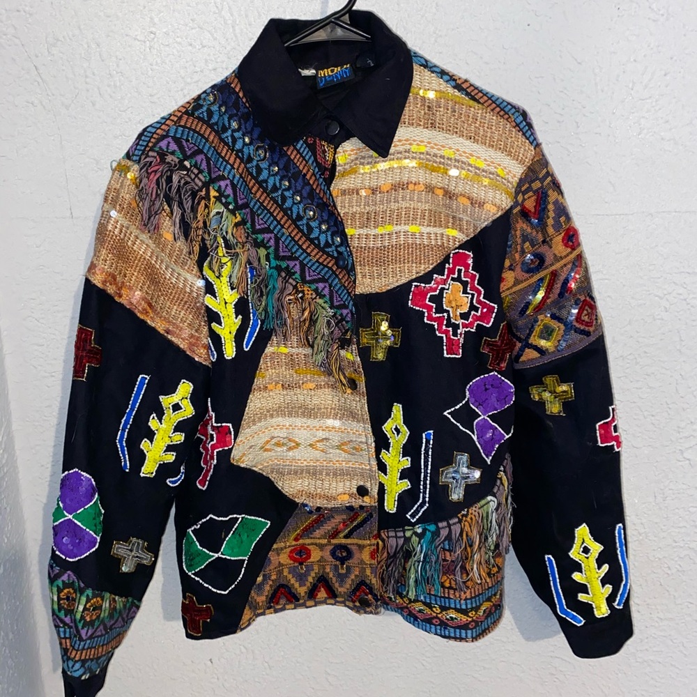 *VINTAGE* tribal/ western designed denim jacket